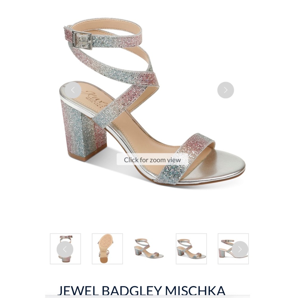 Jewel Badgley Mischka Silver and Pink Heels with Glitter Finish